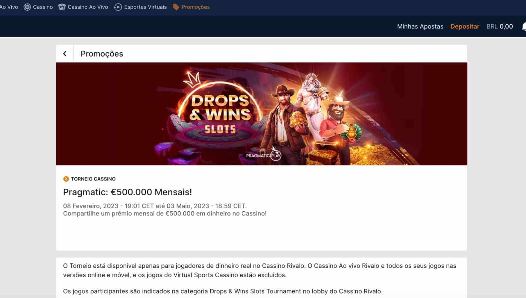 Instruções de bónus do casino do website Rivalo BR passo